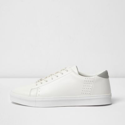 White lace-up perforated trainers